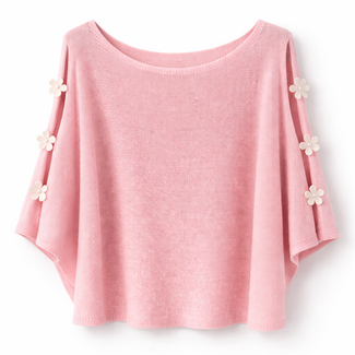 Top knit flower roze