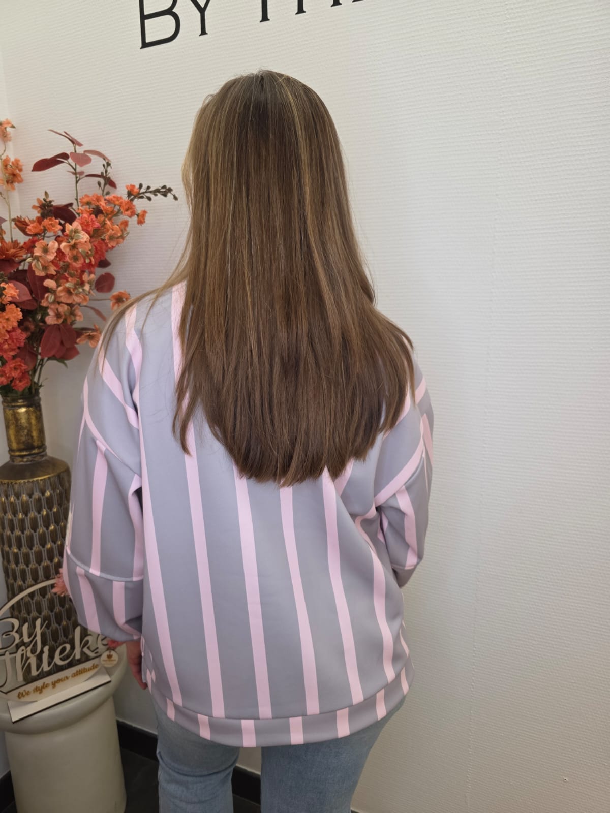 Trui Fleur taupe roze