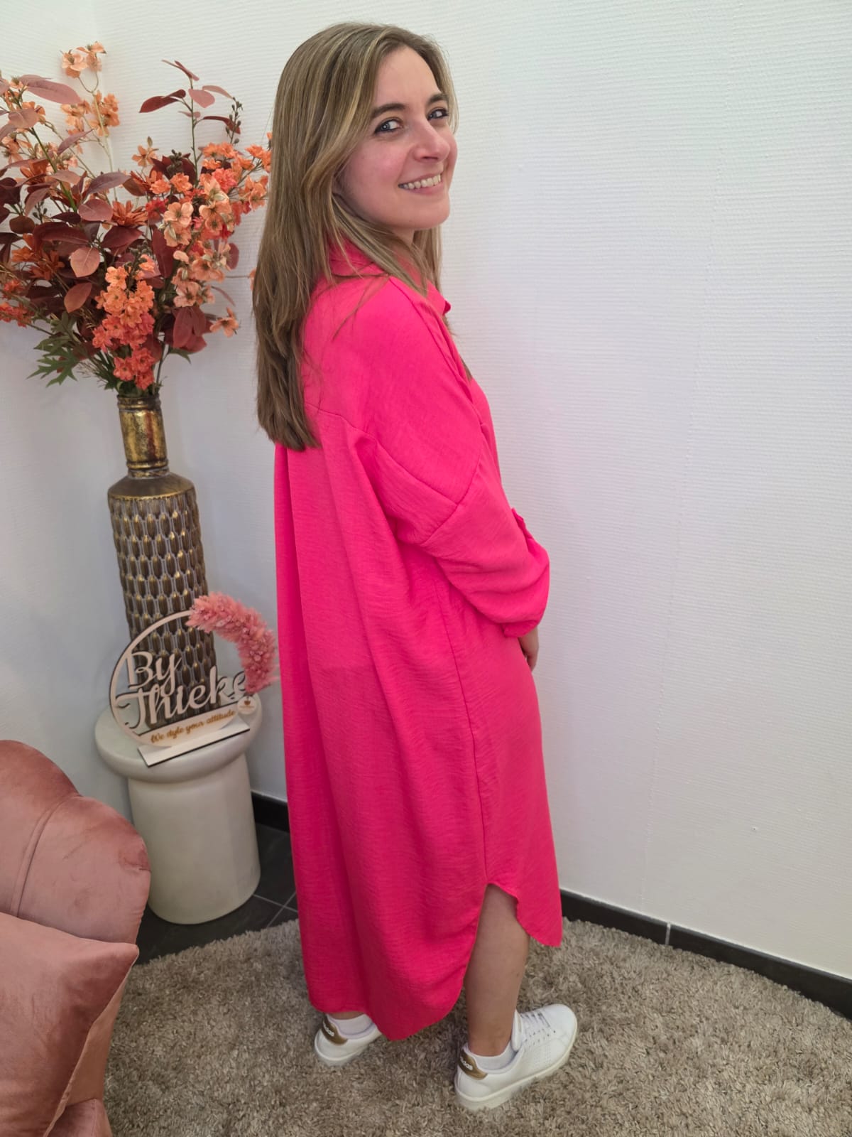 Fuchsia Midi Overhemdjurk