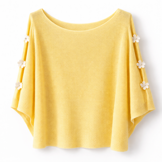 Top knit flower geel
