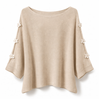 Top knit flower beige