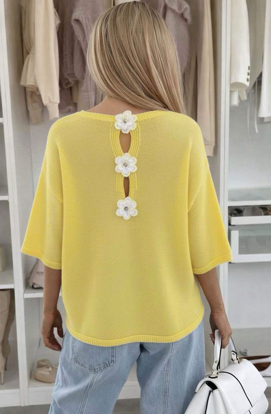 Knit trui flower geel