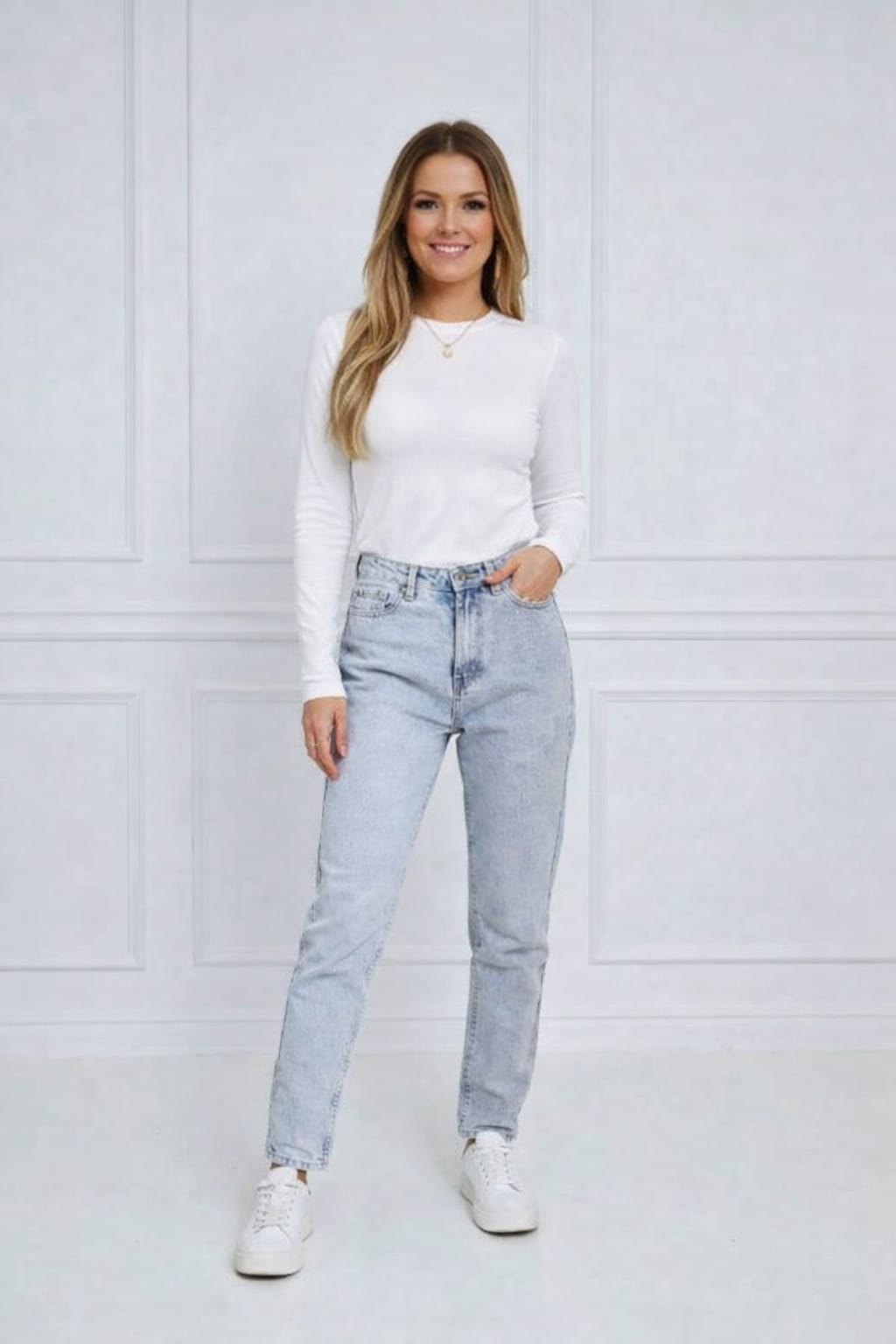 Mom straight jeans 2color