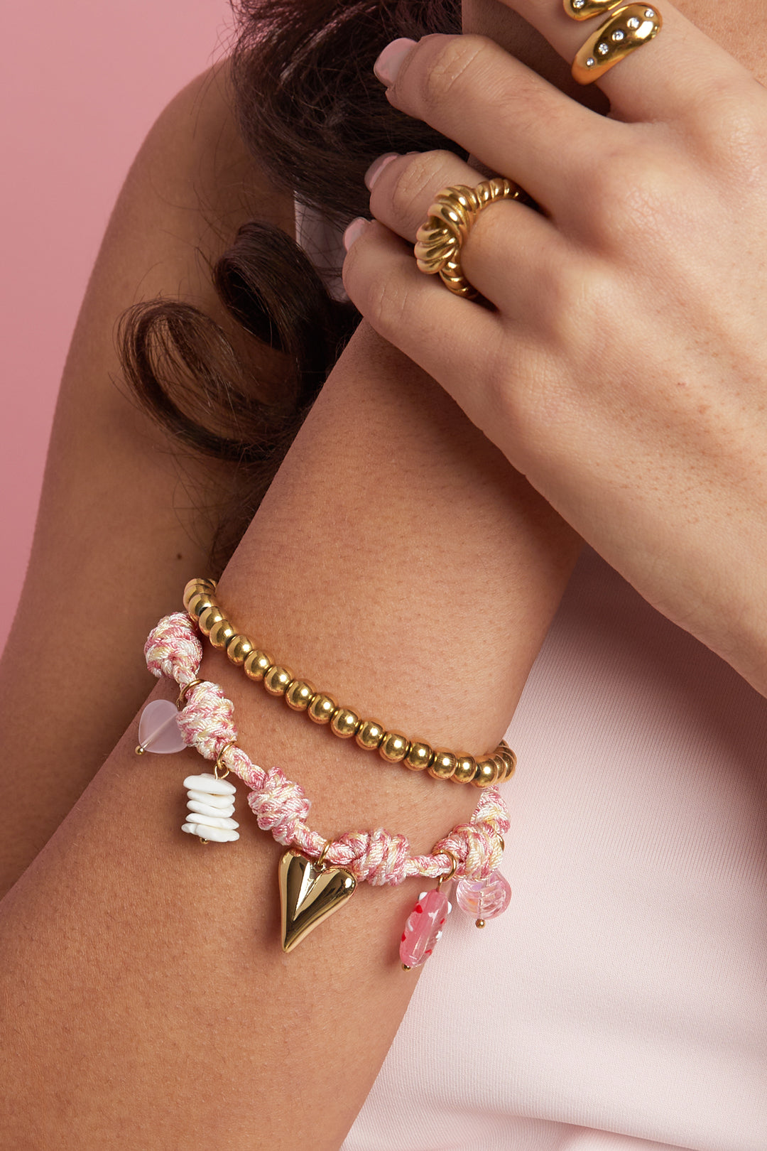 Armbanden met touwbedeltjes, hartjes, zoete, romantische serie voor dagelijks gebruik, damessieraden