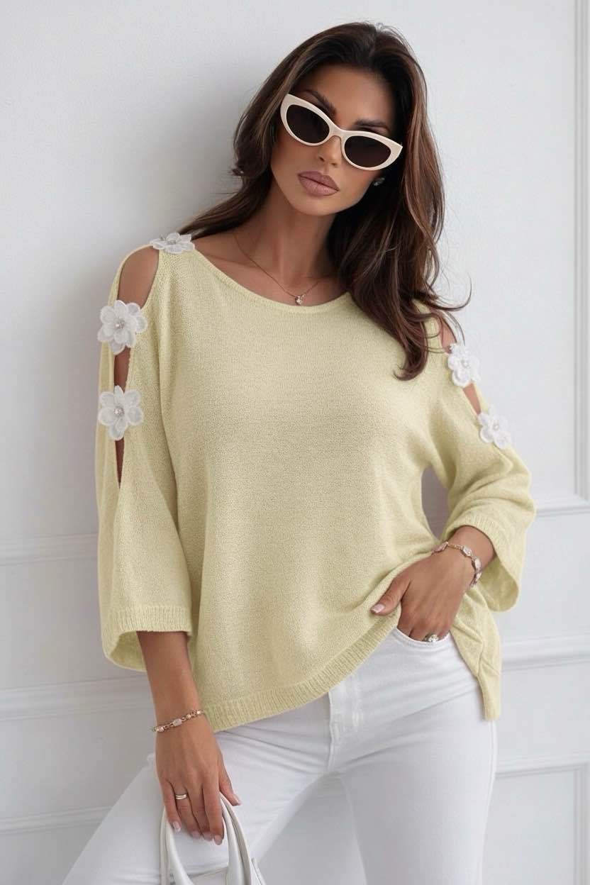 Top knit flower geel