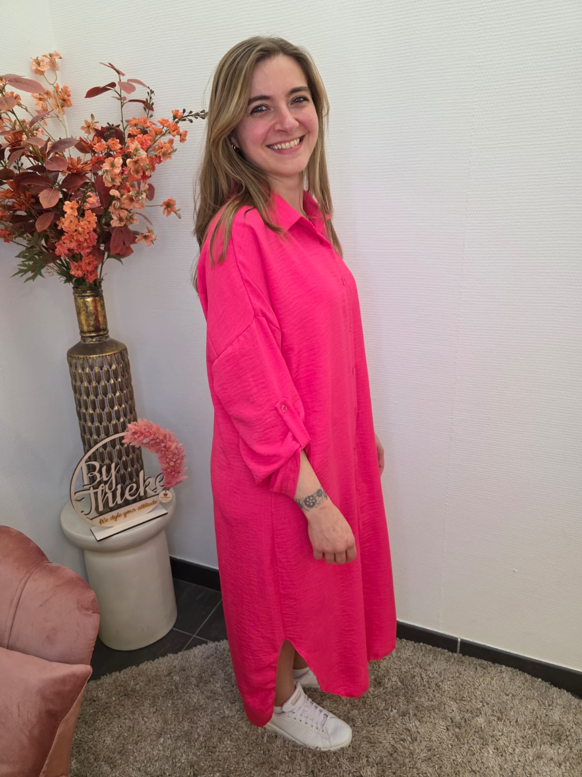 Fuchsia Midi Overhemdjurk