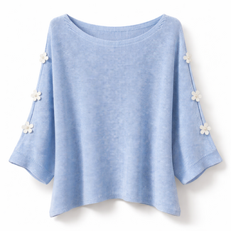 Top knit flower blauw