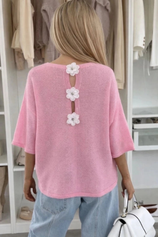 Knit trui flower roze